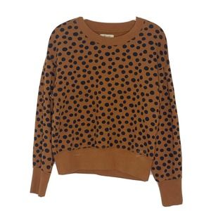 MADEWELL Brown/Black Cotton Terry POLKA-DOT CREW NECK SWEATSHIRT Casual Sz S